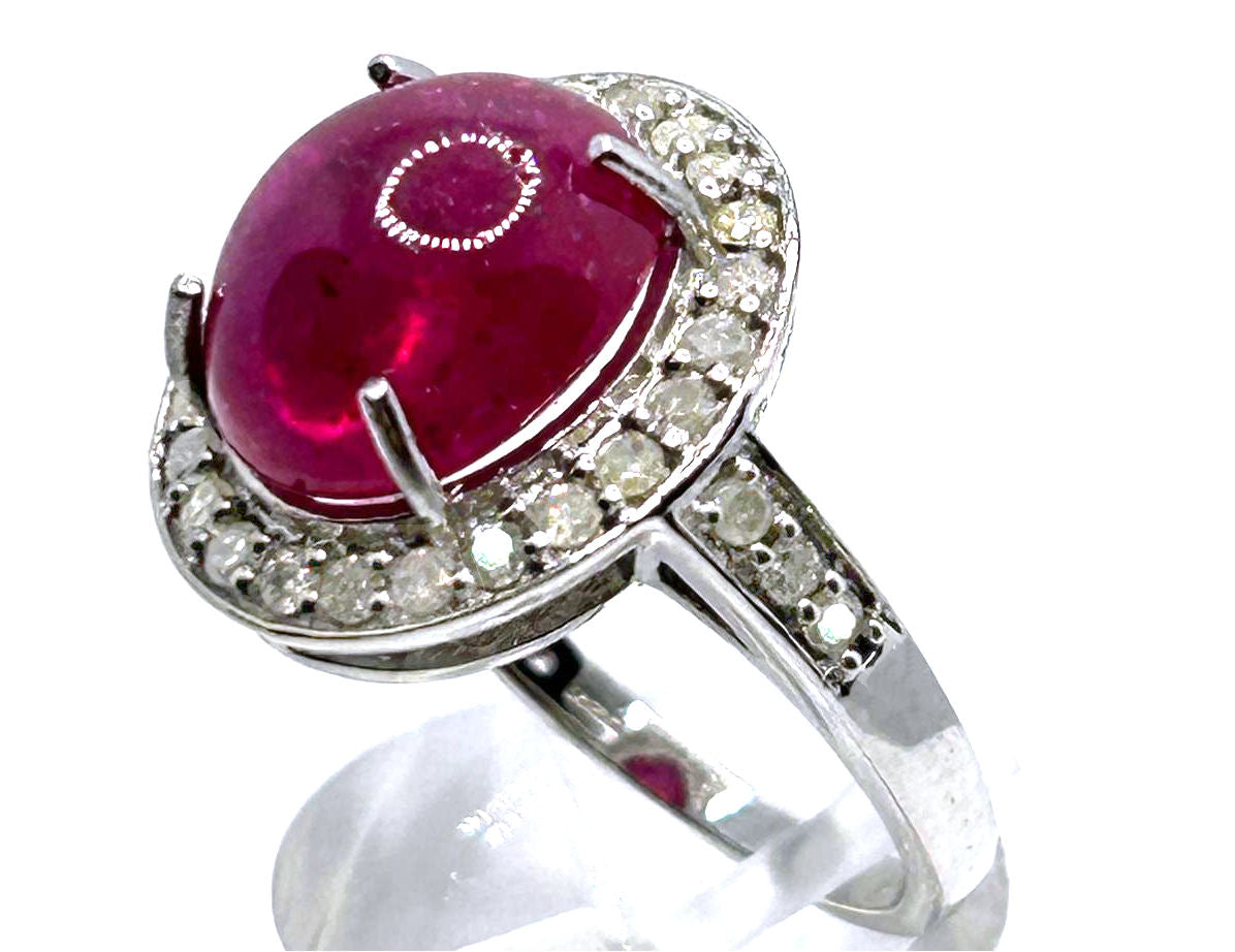 10.25ct Ruby & Diamond Ring in 14k White Gold