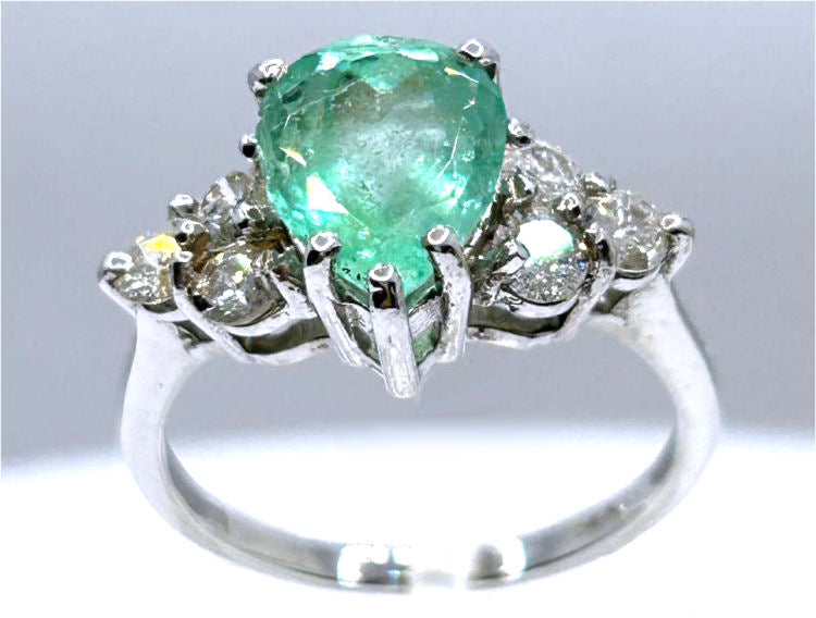 3.60ct Colombian Emerald & Diamond Cluster Ring in 14K White Gold