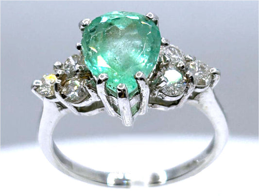 3.60ct Colombian Emerald & Diamond Cluster Ring in 14K White Gold