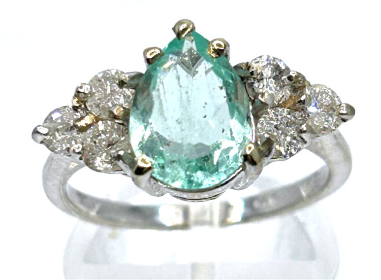 1.80ct Colombian Emerald & Diamond Cluster Ring in 14K White Gold
