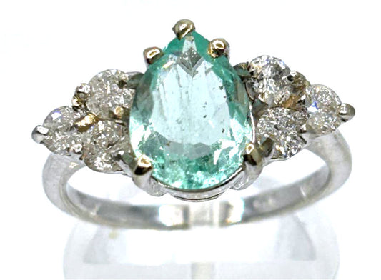 1.80ct Colombian Emerald & Diamond Cluster Ring in 14K White Gold