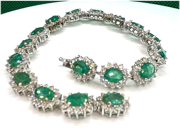 20.09ct Emerald & Diamond Bracelet in 14K White Gold