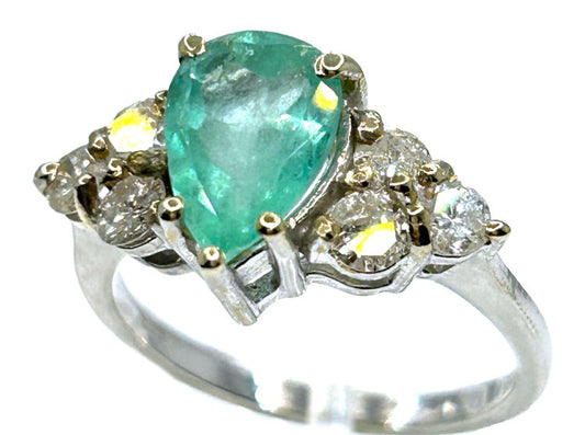 1.94ct Colombian Emerald & Diamond Cluster Ring in 14K White Gold