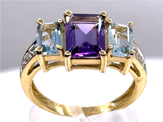 2.76ct Amethyst, Topaz & Diamond Ring in 10K Yellow Gold