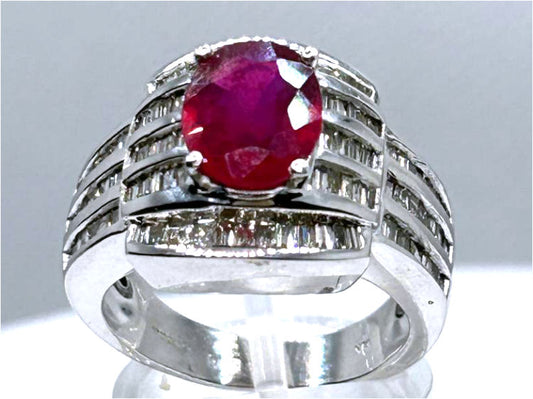 4.27ct Ruby & Diamond Ring in 14K White Gold