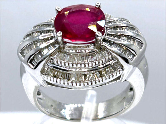 3.18ct Ruby & Diamond Cluster Ring in 14K White Gold