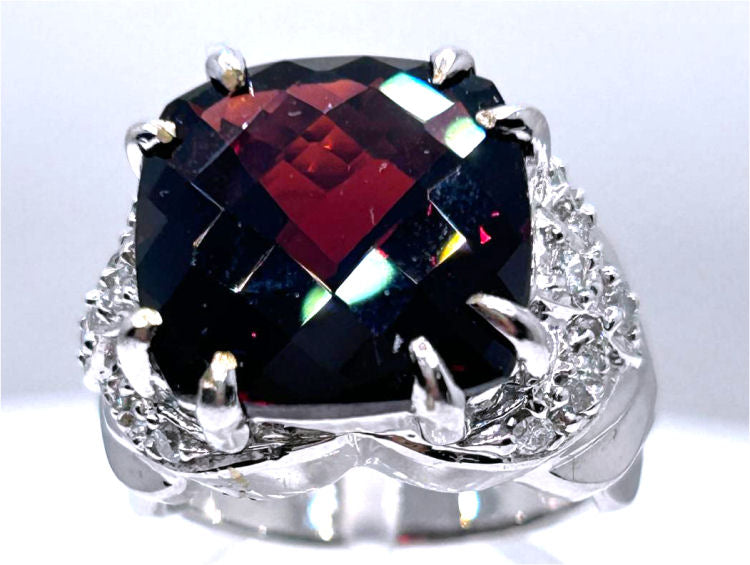 12.56ct Rhodolite & Diamond Ring in 14K White Gold