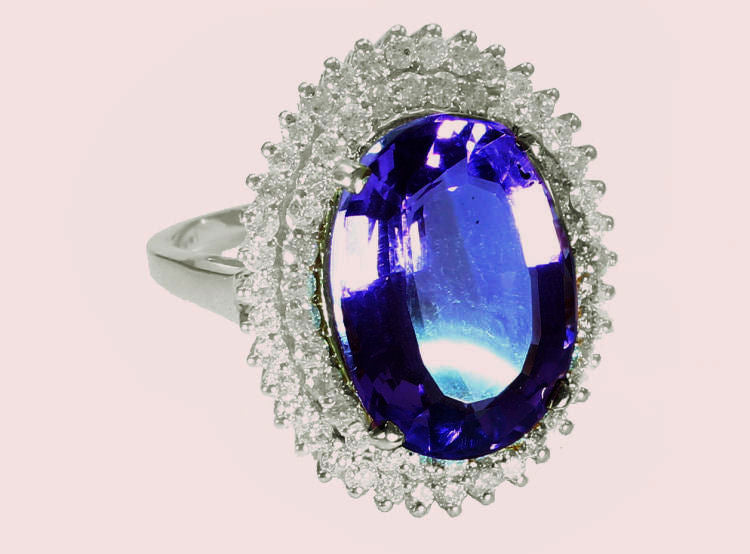 10.55ctw Diamond and Amethyst Set in 18K White Gold Ring
