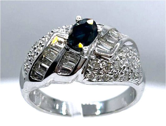 1.38 Ct Diamond Blue Sapphire Ring in 18k White Gold