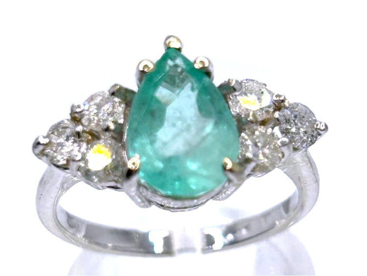 2.93ct Colombian Emerald & Diamond Cluster Ring in 14K White Gold