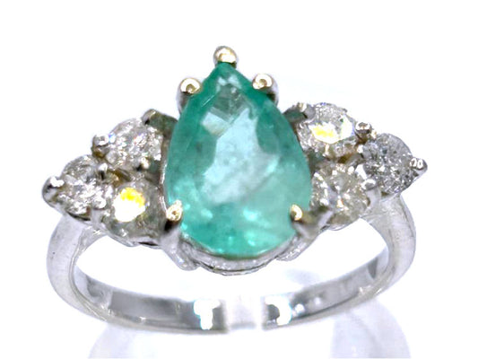 2.93ct Colombian Emerald & Diamond Cluster Ring in 14K White Gold