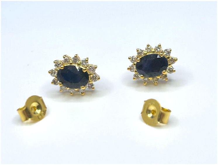 2.50ct Sapphire & Diamond Earrings in 14K Yellow Gold
