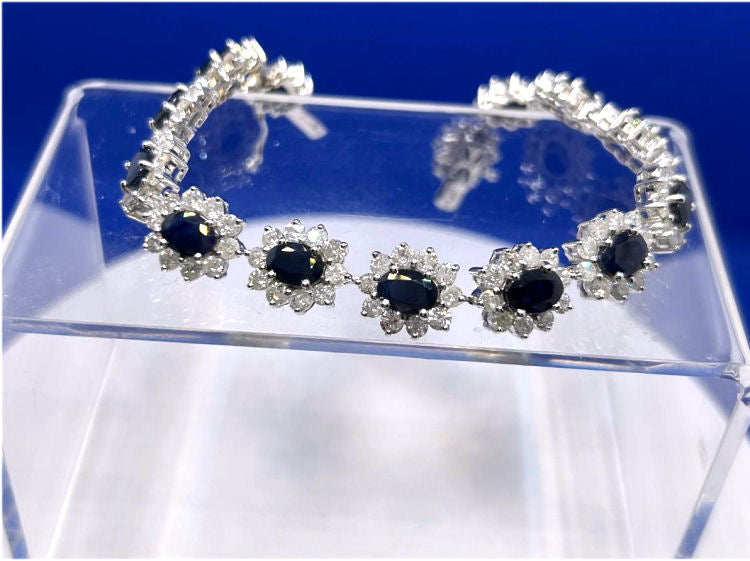 20.90ct Sapphire & Diamond Bracelet in 14K White Gold