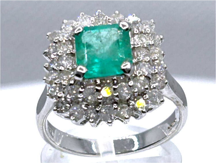 2.40ct Emerald & Diamond Ring in 18K White Gold
