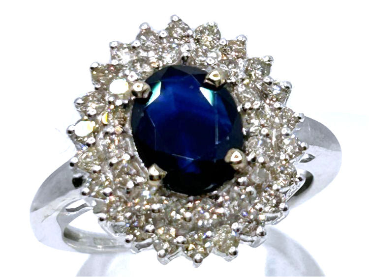 2.60 ctw Diamond and Sapphire Set in 18K White Gold Ring