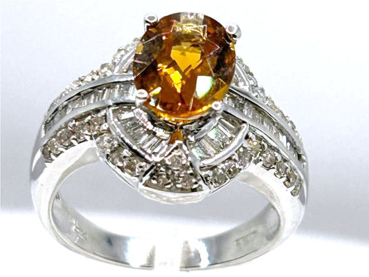 2.41ct Citrine & Diamond Ring in 14K White Gold