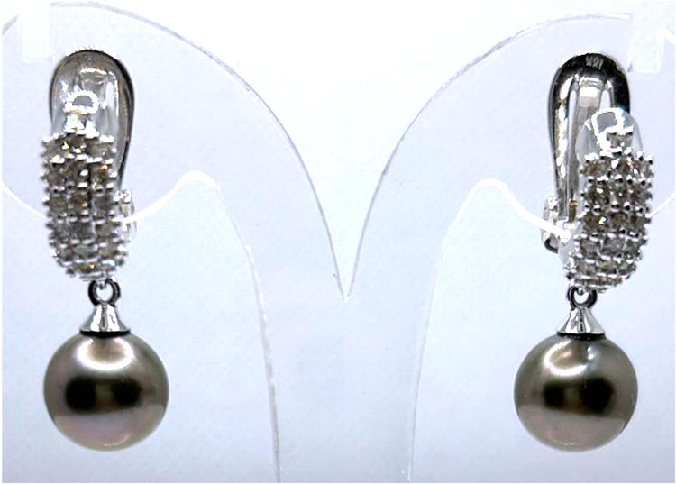 0.60ct Tahitian Pearls & Diamond Drop Earrings in 18K White Gold