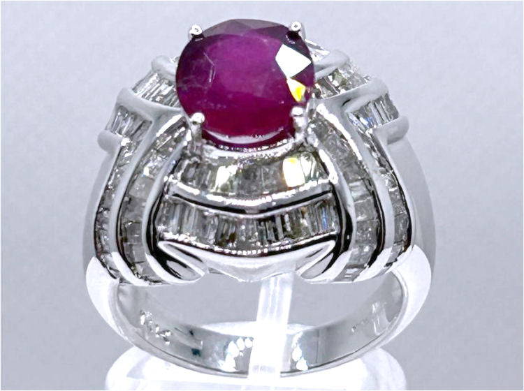 4.41ct Ruby & Diamond Ring in 18K White Gold
