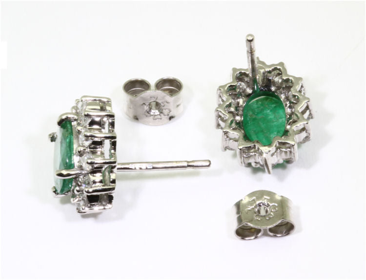 2.50ct Emerald & Diamond Earrings in 14K White Gold