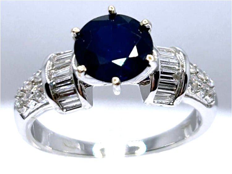 2.55ctw Diamond and Ceylon Sapphire Set in 18K White Gold Ring
