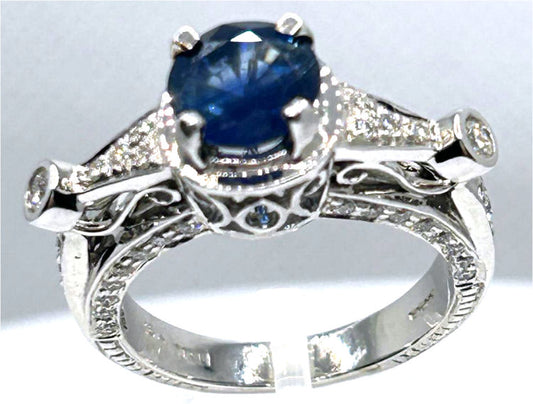 2.57ct Ceylon Sapphire & Diamond Ring in 18K White Gold