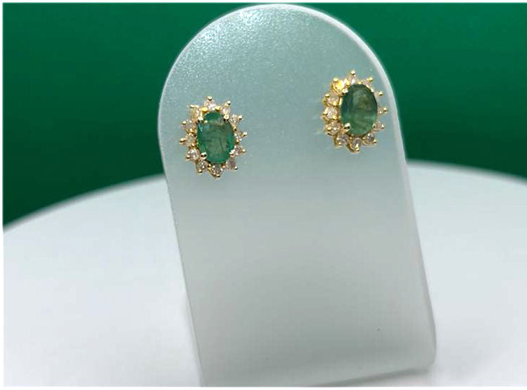 2.50ct Emerald & Diamond Earrings in 14K Yellow Gold