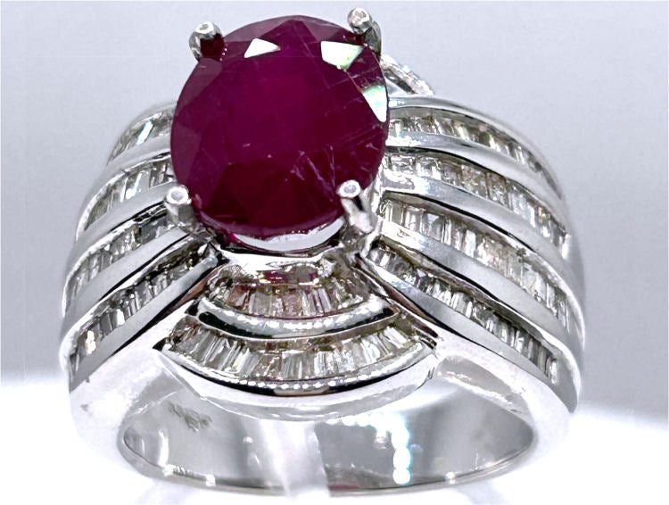 4.30ct Ruby & Diamond Ring in 14K White Gold