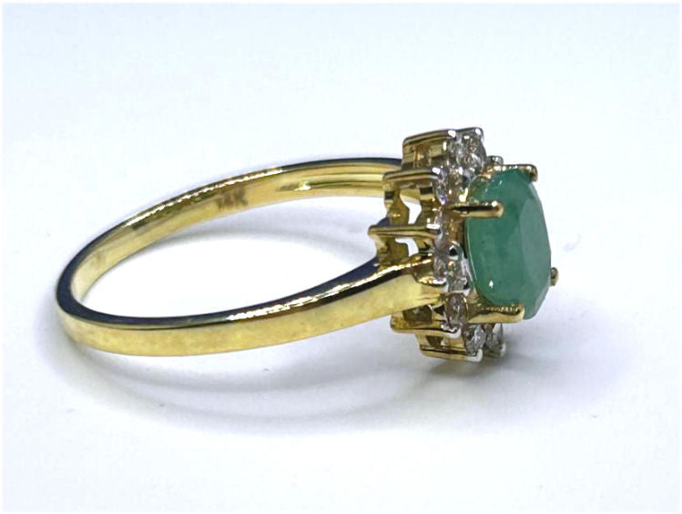 1.14ct Emerald & Diamond Ring in 14K Yellow Gold