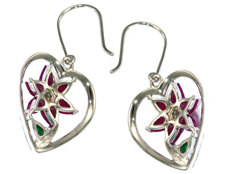 5.62ct Ruby, Emerald & Diamond Neckloace/ Earrings Set in 18K White Gold