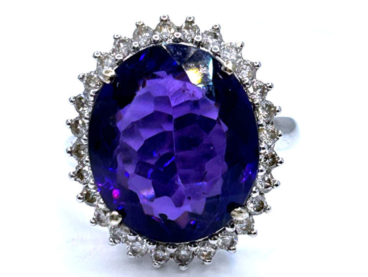 7.49ct Amethyst and Diamond Ring in 14k White Gold