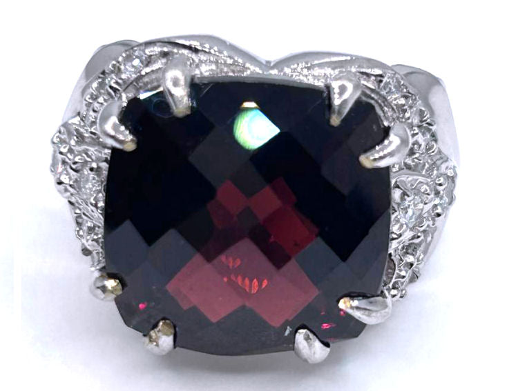 12.56ct Rhodolite & Diamond Ring in 14K White Gold