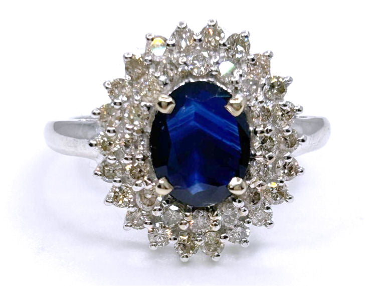 2.60 ctw Diamond and Sapphire Set in 18K White Gold Ring
