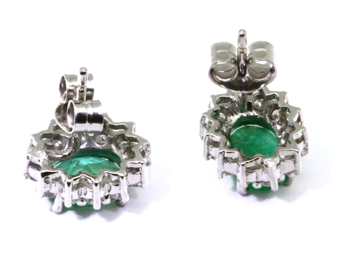 2.50ct Emerald & Diamond Earrings in 14K White Gold