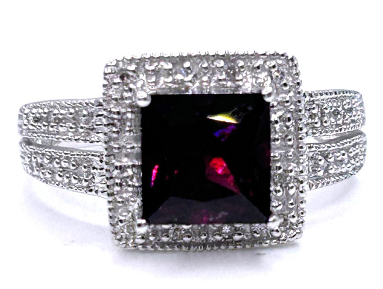1.65ct Rhodolite Garnet &Diamond Ring in 10K White Gold