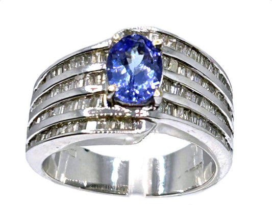 2.04ct Tanzanite & Diamond Ring in 18K White Gold - Baguette Shape