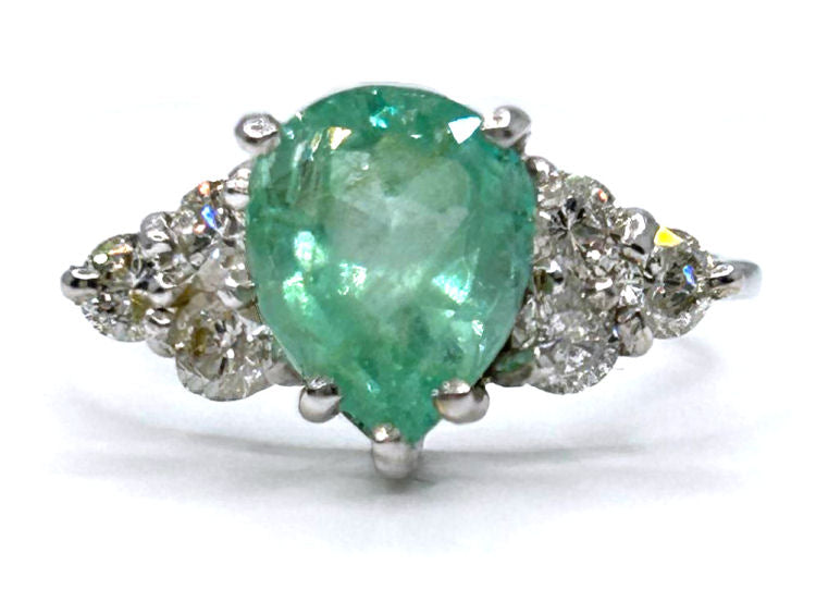 3.60ct Colombian Emerald & Diamond Cluster Ring in 14K White Gold