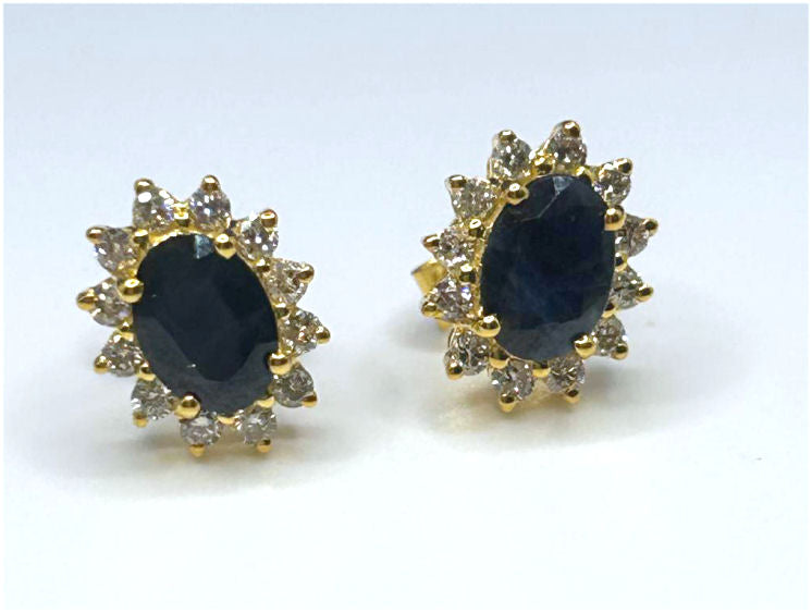 2.50ct Sapphire & Diamond Earrings in 14K Yellow Gold