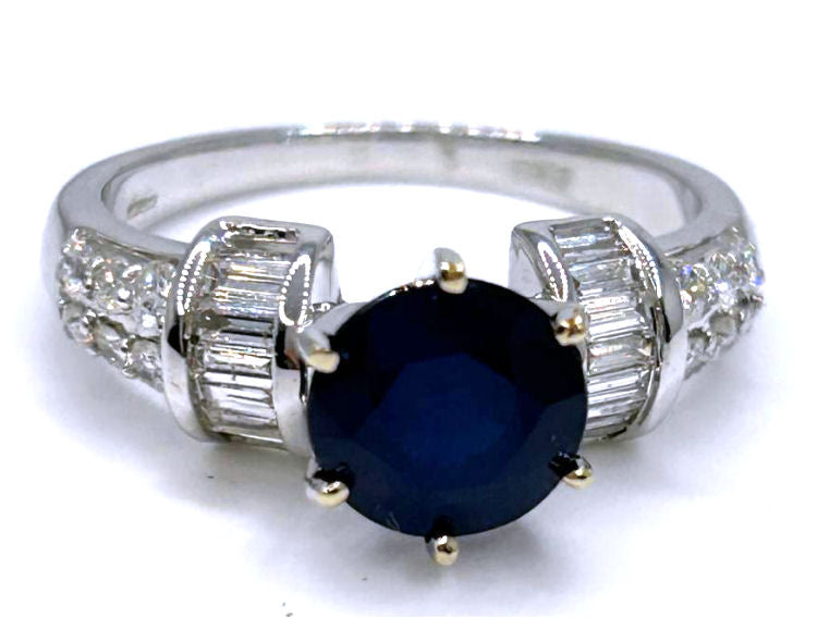 2.55ctw Diamond and Ceylon Sapphire Set in 18K White Gold Ring