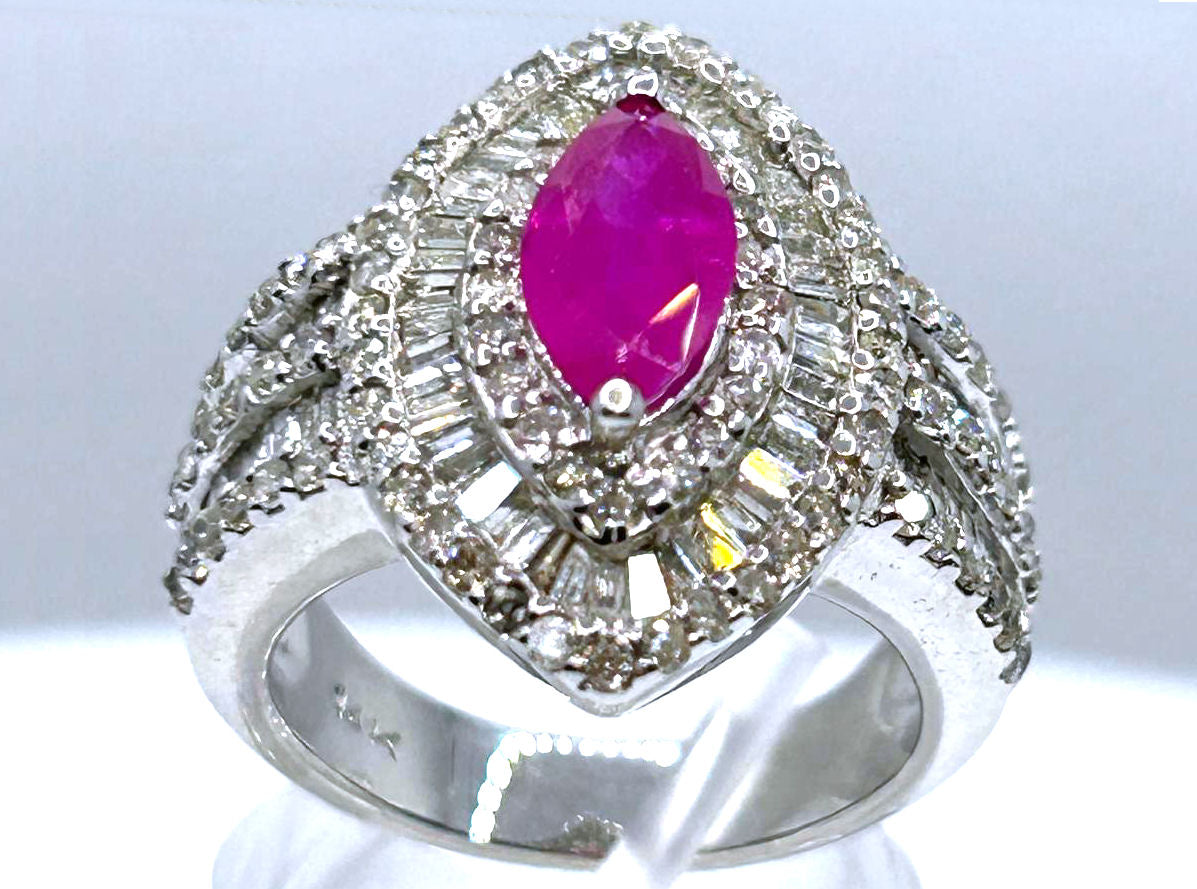 3.16ct Ruby & Diamond Ring in 14K White Gold