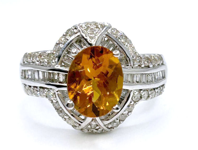 2.41ct Citrine & Diamond Ring in 14K White Gold