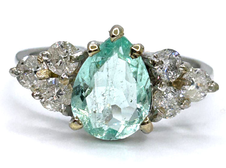 1.80ct Colombian Emerald & Diamond Cluster Ring in 14K White Gold