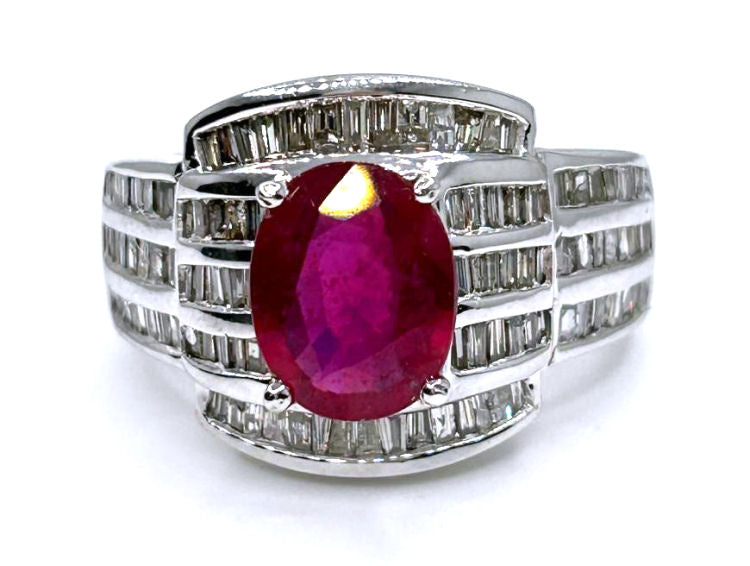 4.27ct Ruby & Diamond Ring in 14K White Gold