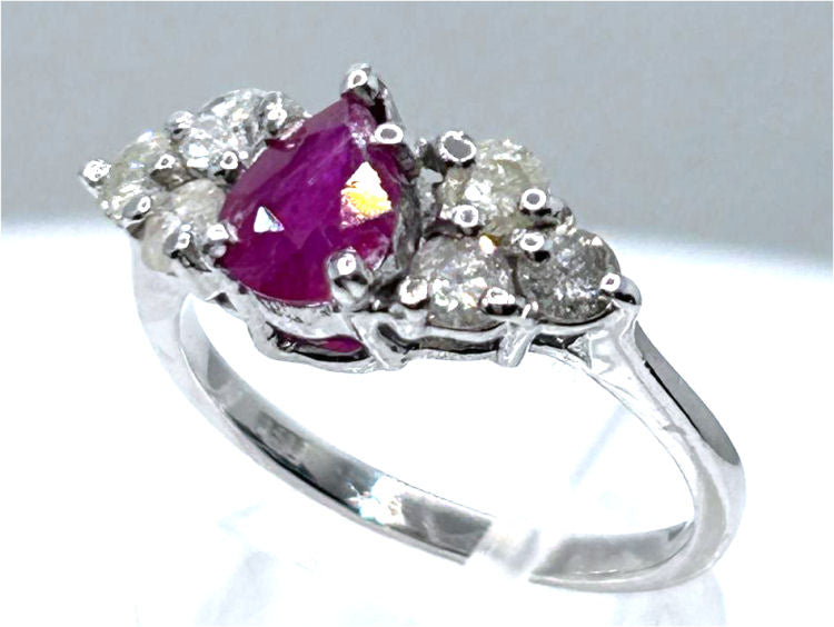 1.73ct Ruby & Diamond Cluster Ring in 14K White Gold