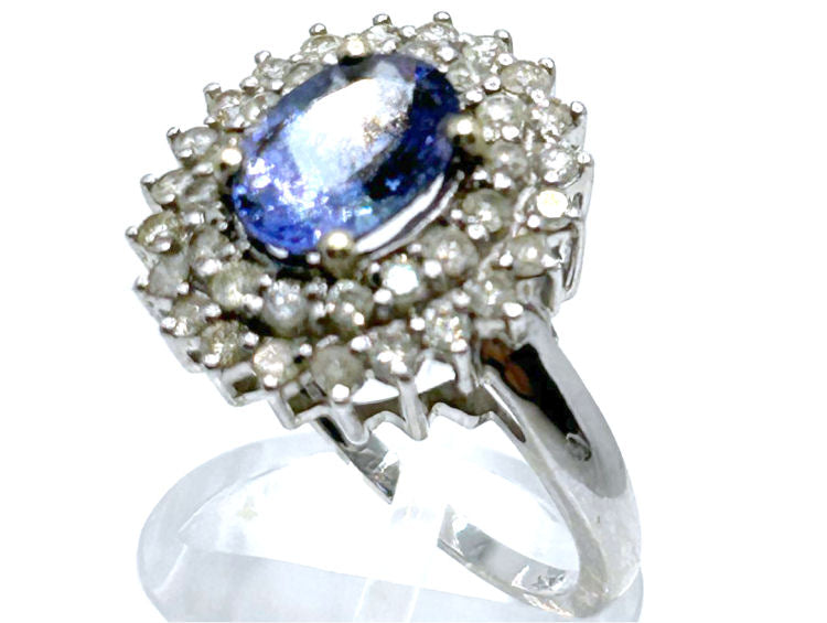 3.26 ctw Diamond and Tanzanite Set in 18K White Gold Ring