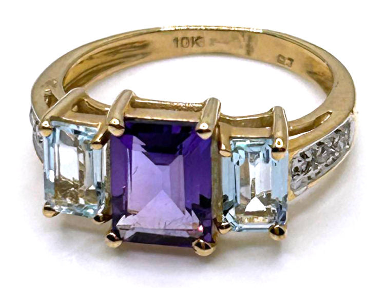 2.76ct Amethyst, Topaz & Diamond Ring in 10K Yellow Gold