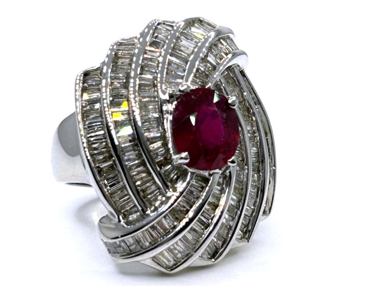 4.29ct Ruby and Diamond Set in 14K White Gold Ring
