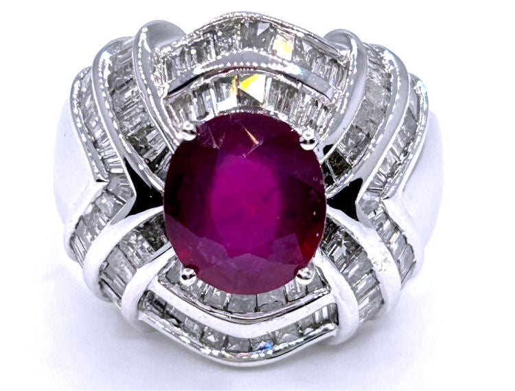4.41ct Ruby & Diamond Ring in 18K White Gold