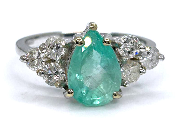 2.93ct Colombian Emerald & Diamond Cluster Ring in 14K White Gold