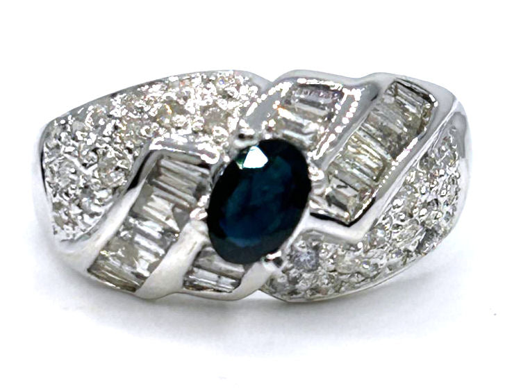1.38 Ct Diamond Blue Sapphire Ring in 18k White Gold