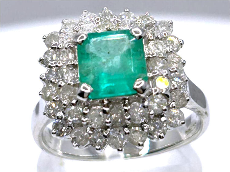 2.40ct Emerald & Diamond Ring in 18K White Gold